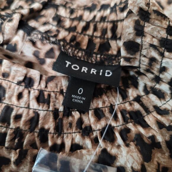 Torrid Animal Print Long Sleeve Sheer Chiffon Smocked Mock Neck Blouse 0X - Picture 4 of 9